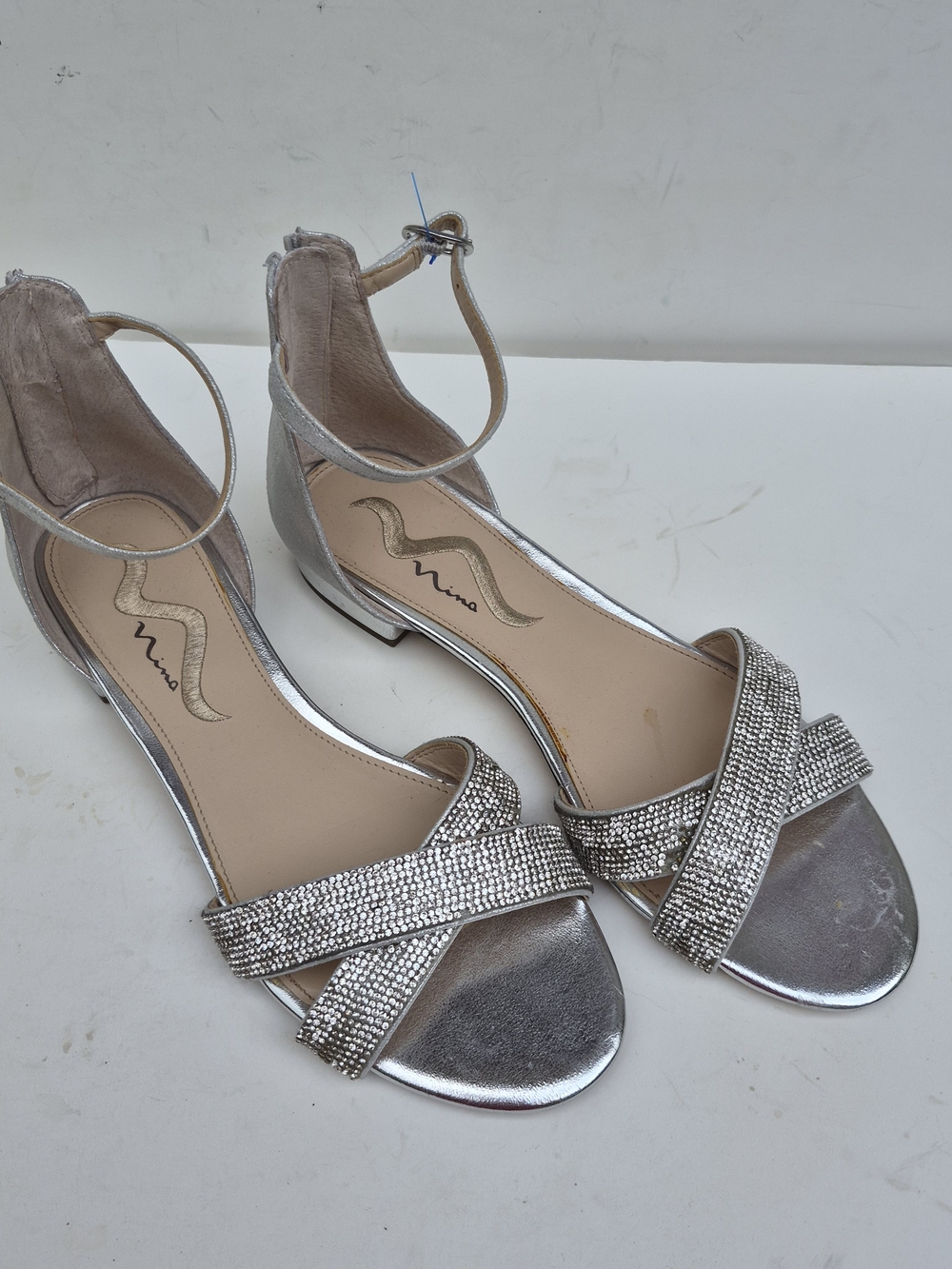 Nina Silver Crystal-Strap Open-Toe Sandals